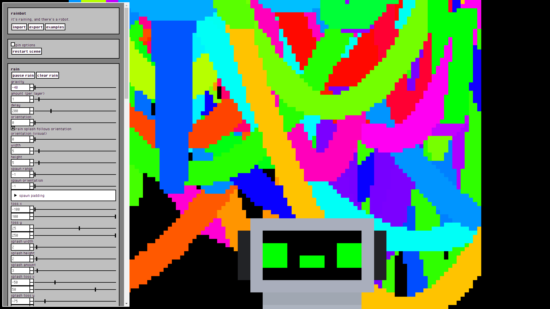 a robot infront of a bunch of multi-colored lines. there are options on the left to customize them.