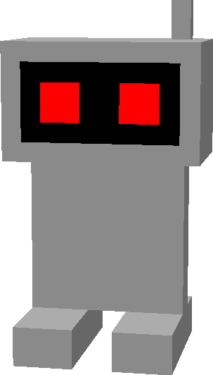 The robot with red eyes. It's a bit more stubby.