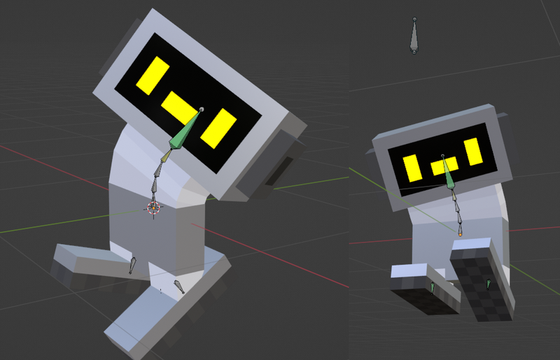The model in Blender. The rig's bones are shown, with Dabric in several poses to show it off.